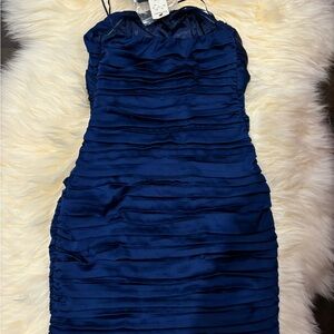 Express Midnight Blue Ruched Mini Dress